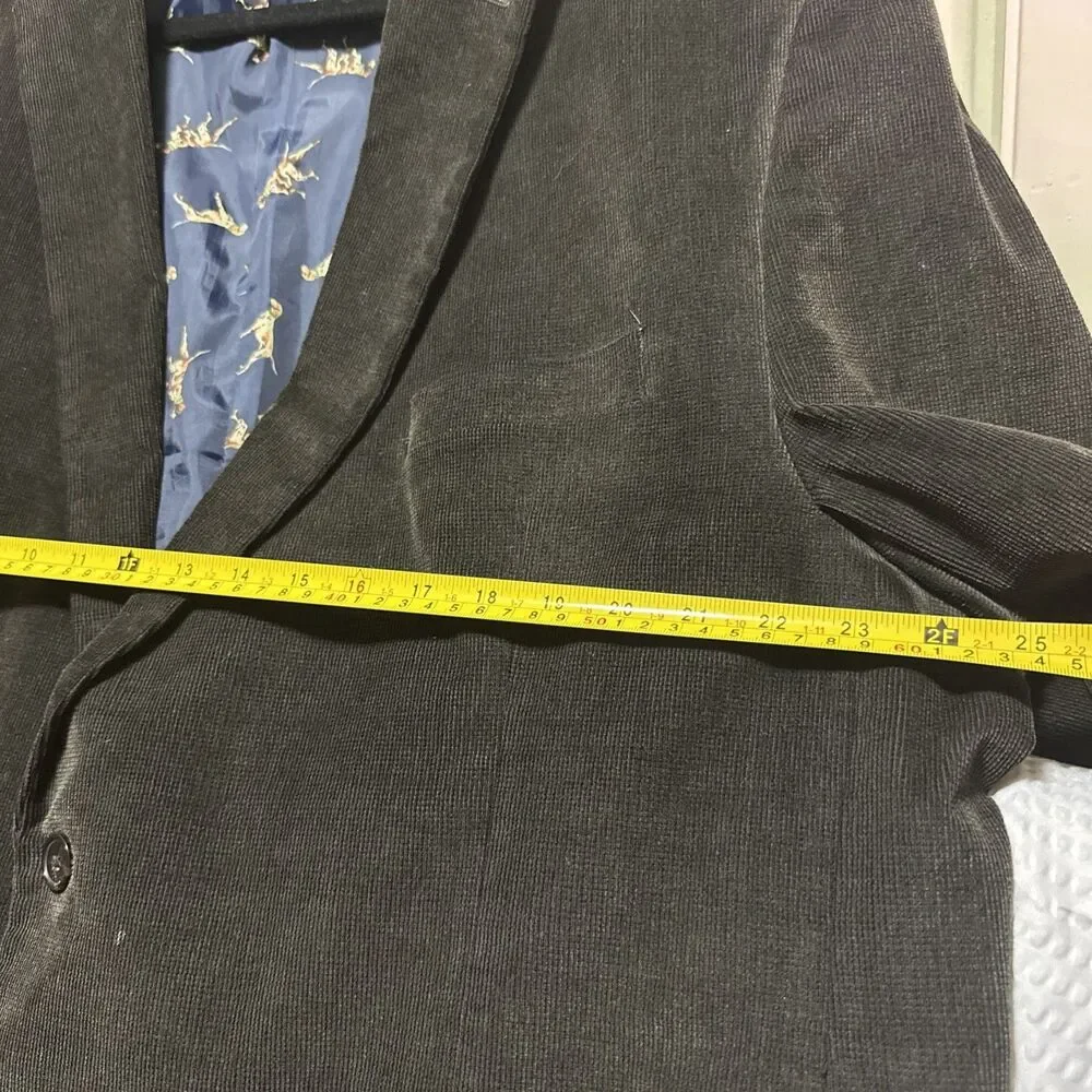 Chaps Blazer Mens 52R Gray Corduroy Elbow Patch Dog Lined Classic Preppy Career